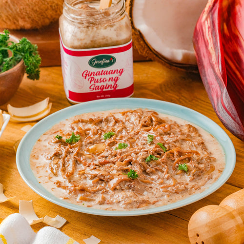 Josefina's Ginataang Puso ng Saging with Tinapa | Smoky Banana Blossom in Coconut Cream | Ready-to-Eat Filipino Favorite 250gms