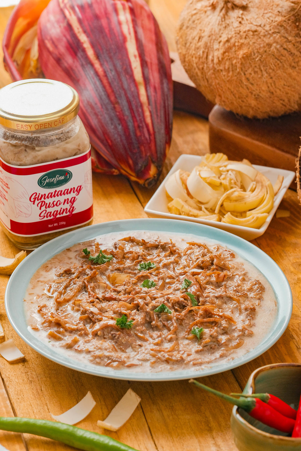 Josefina's Ginataang Puso ng Saging with Tinapa | Smoky Banana Blossom in Coconut Cream | Ready-to-Eat Filipino Favorite 250gms